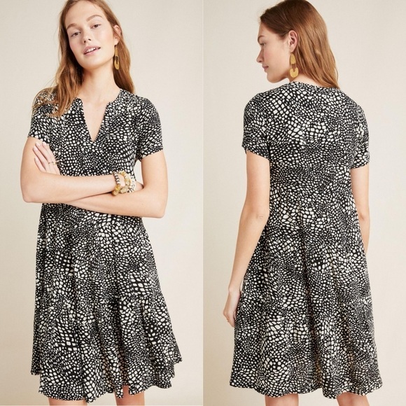 Anthropologie Maeve Harper Tunic V Neck Mini Dress Tiered - Picture 1 of 8